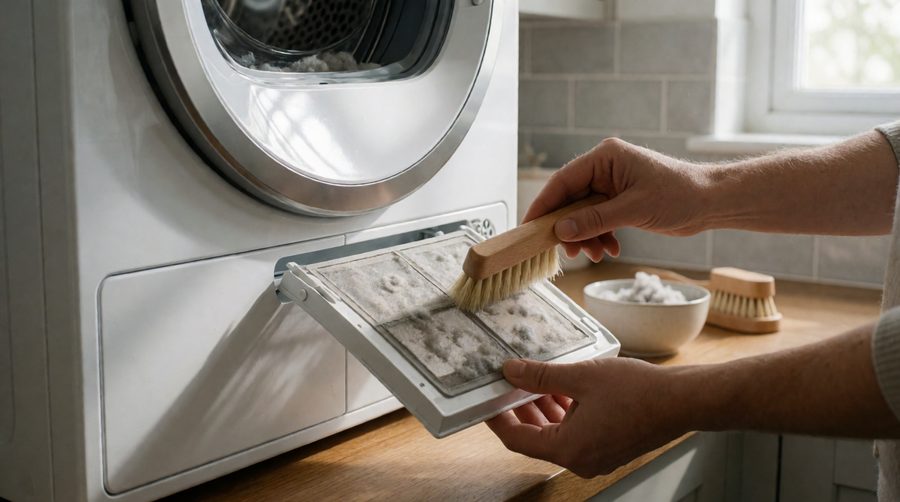 Cleaning the condenser filter on a heat pump tumble dryer